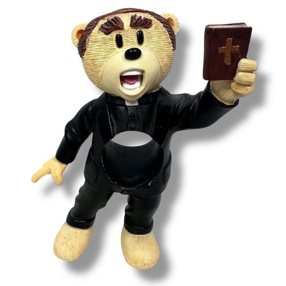 Bad Taste Bears Battle of the Planet Figurine 4" Black Tan Priest Bible Book - Picture 1 of 7
